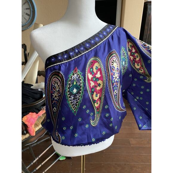 Vtg Y2k One Shoulder Angel Sleeve Top Rampage Women L Satin Fairy Whimsigoth - Picture 14 of 15